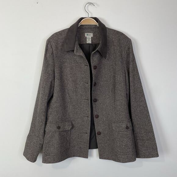 Vintage LL Bean Womens Barn Jacket Faux Suede Collar Wool Silk Blend Chore 18 - Picture 2 of 12